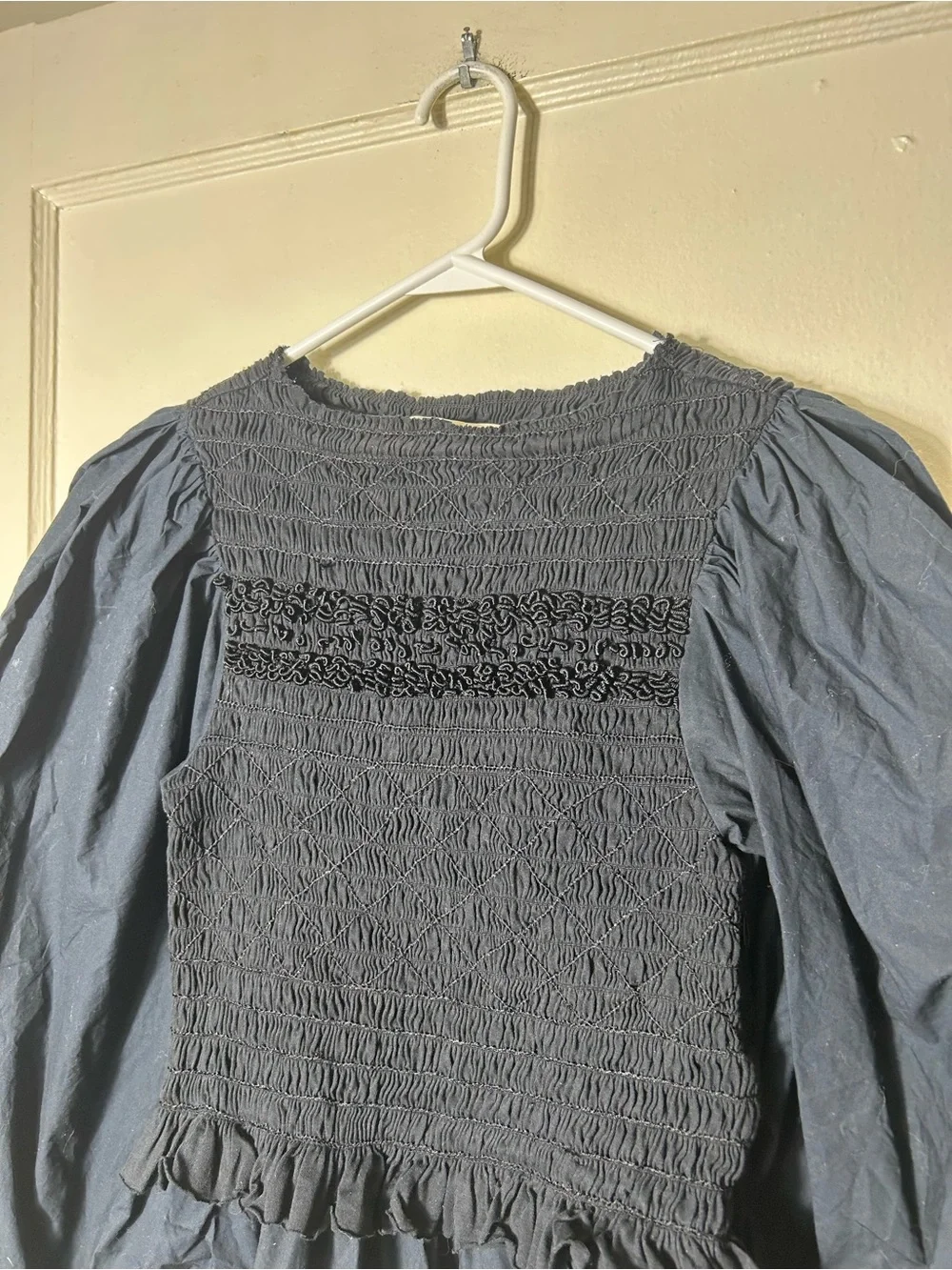 Ulla Johnson handmade black amelia smocked puff sleeve blouse womens 0